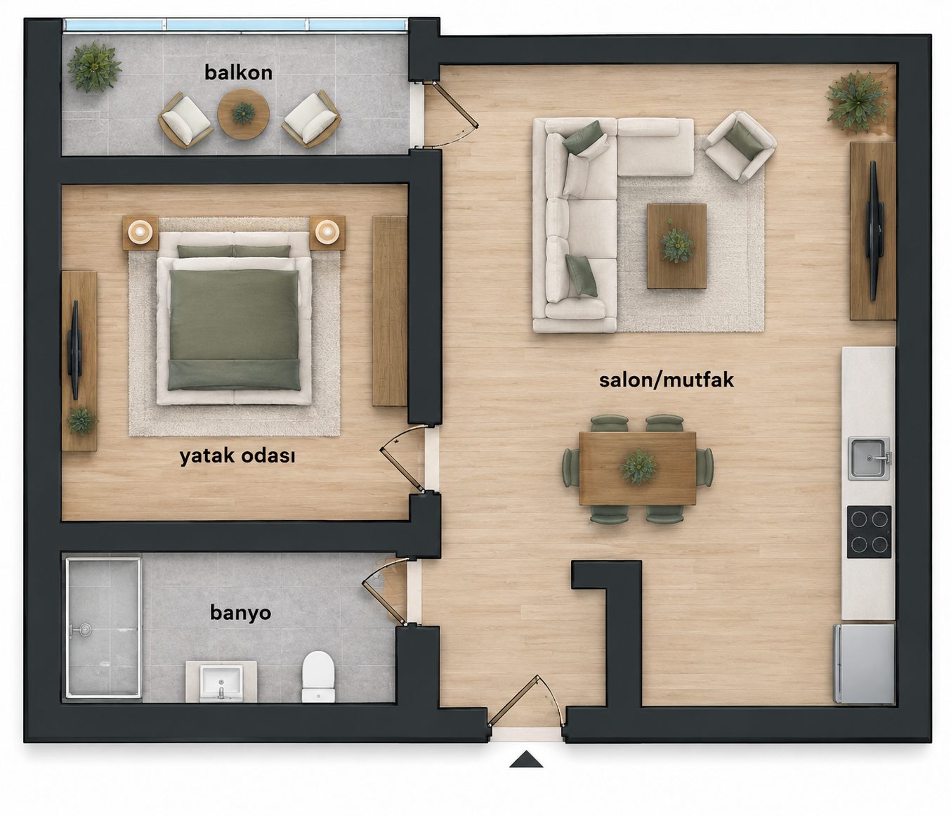 1 Zimmer Grundriss Typ 1