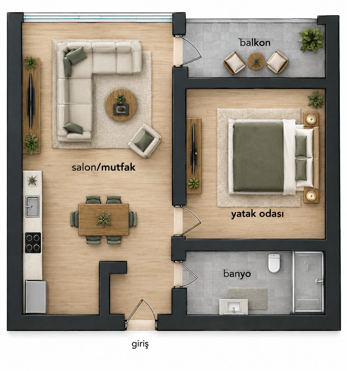 1 Zimmer Grundriss Typ 2