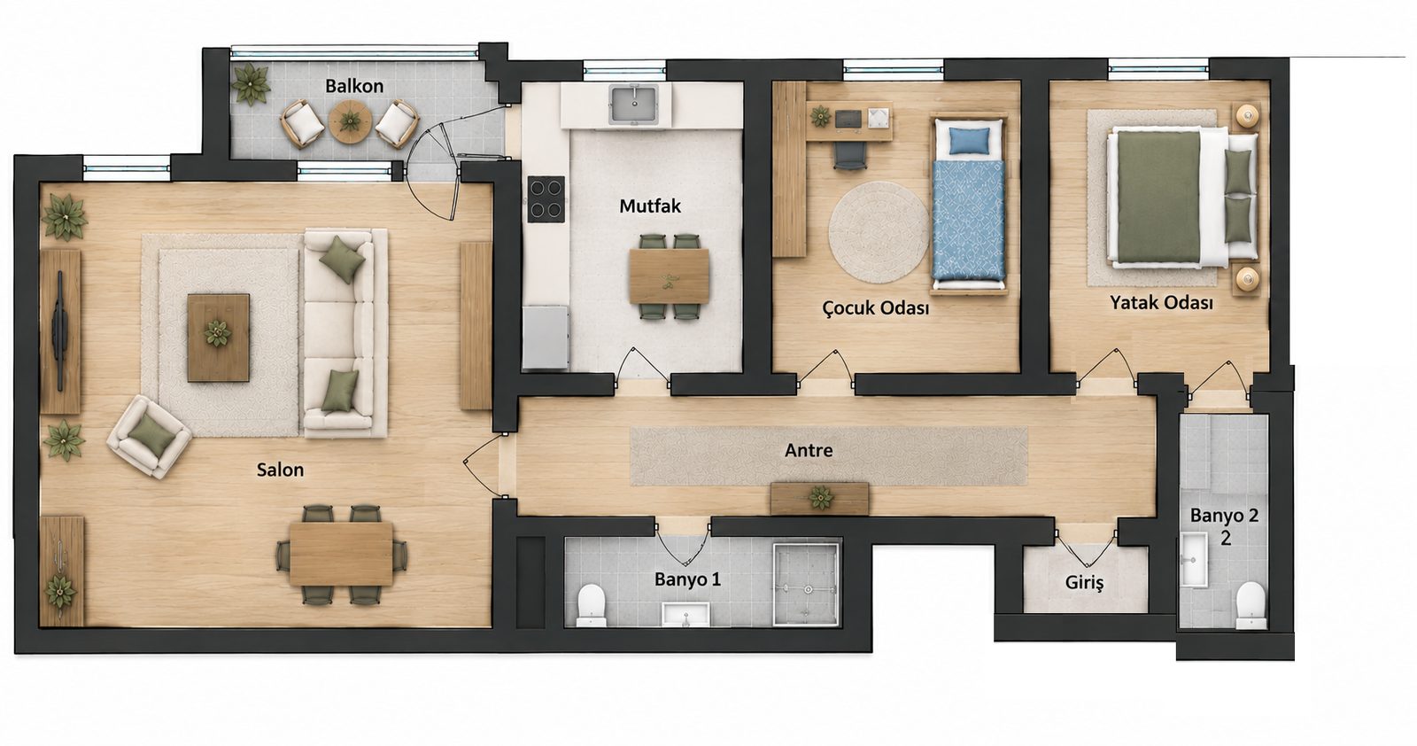 3 Zimmer Grundriss Block A-B Typ 1