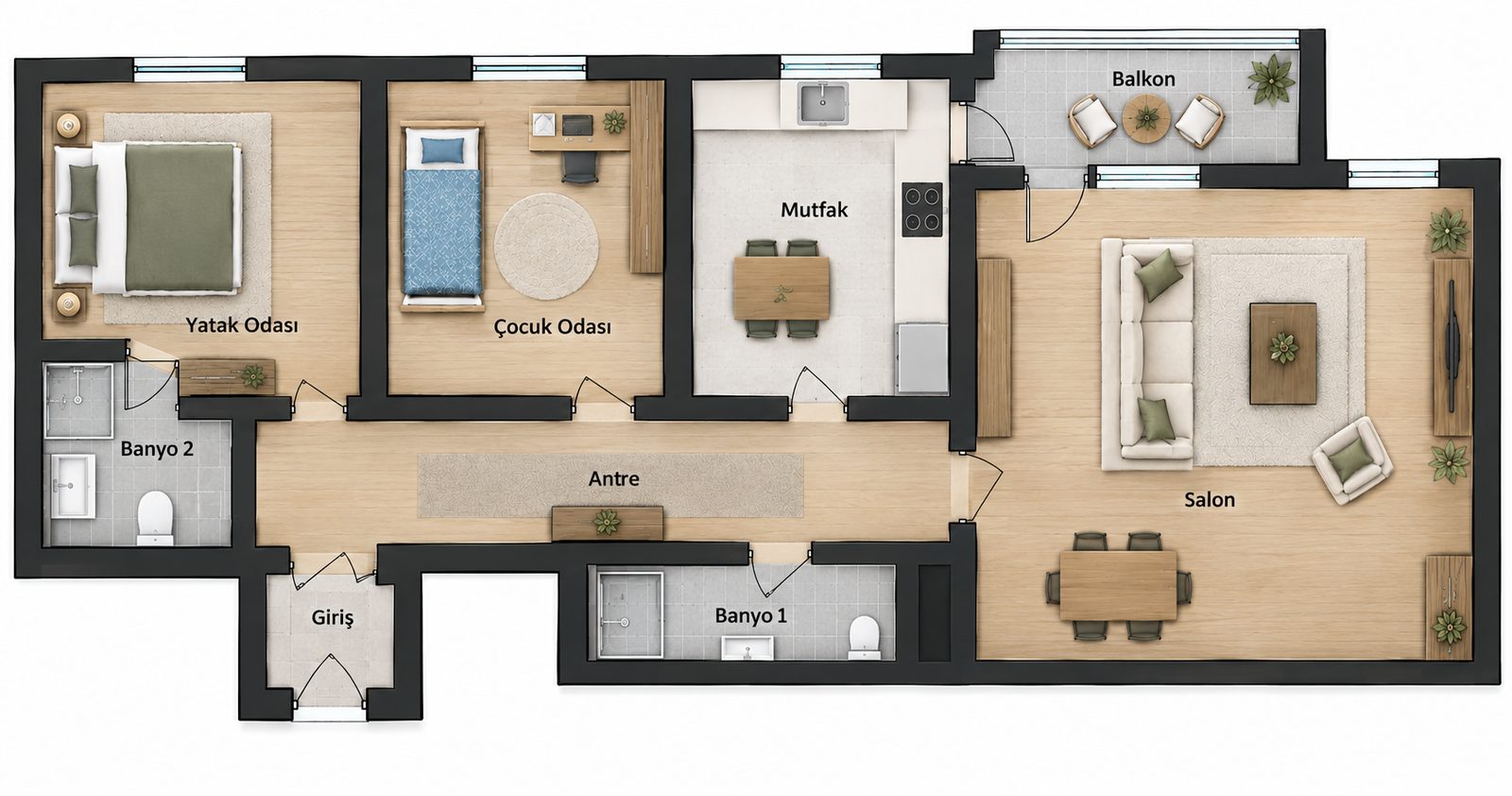 3 Zimmer Grundriss Block A-B Typ 3