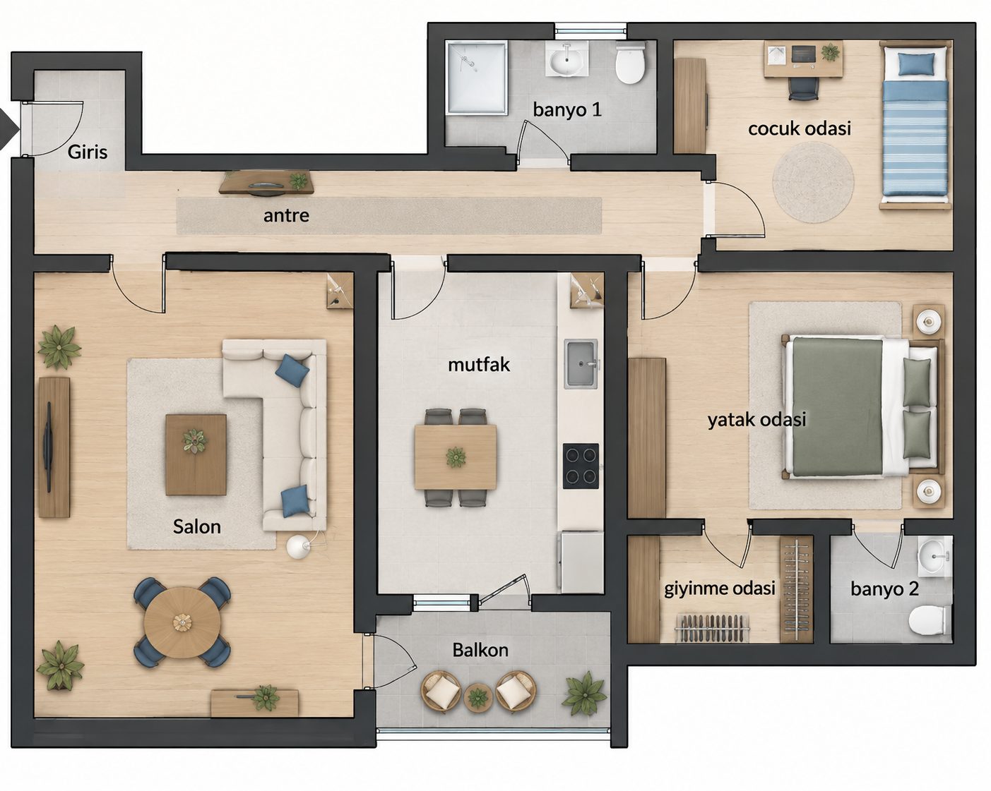 3 Zimmer Grundriss Block A-B Typ 4